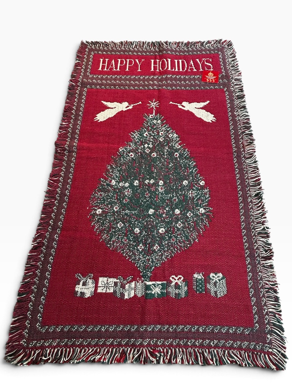 VTG Holiday Time 'Happy Holidays' Decorative Throw Tapestry Christmas 24x40